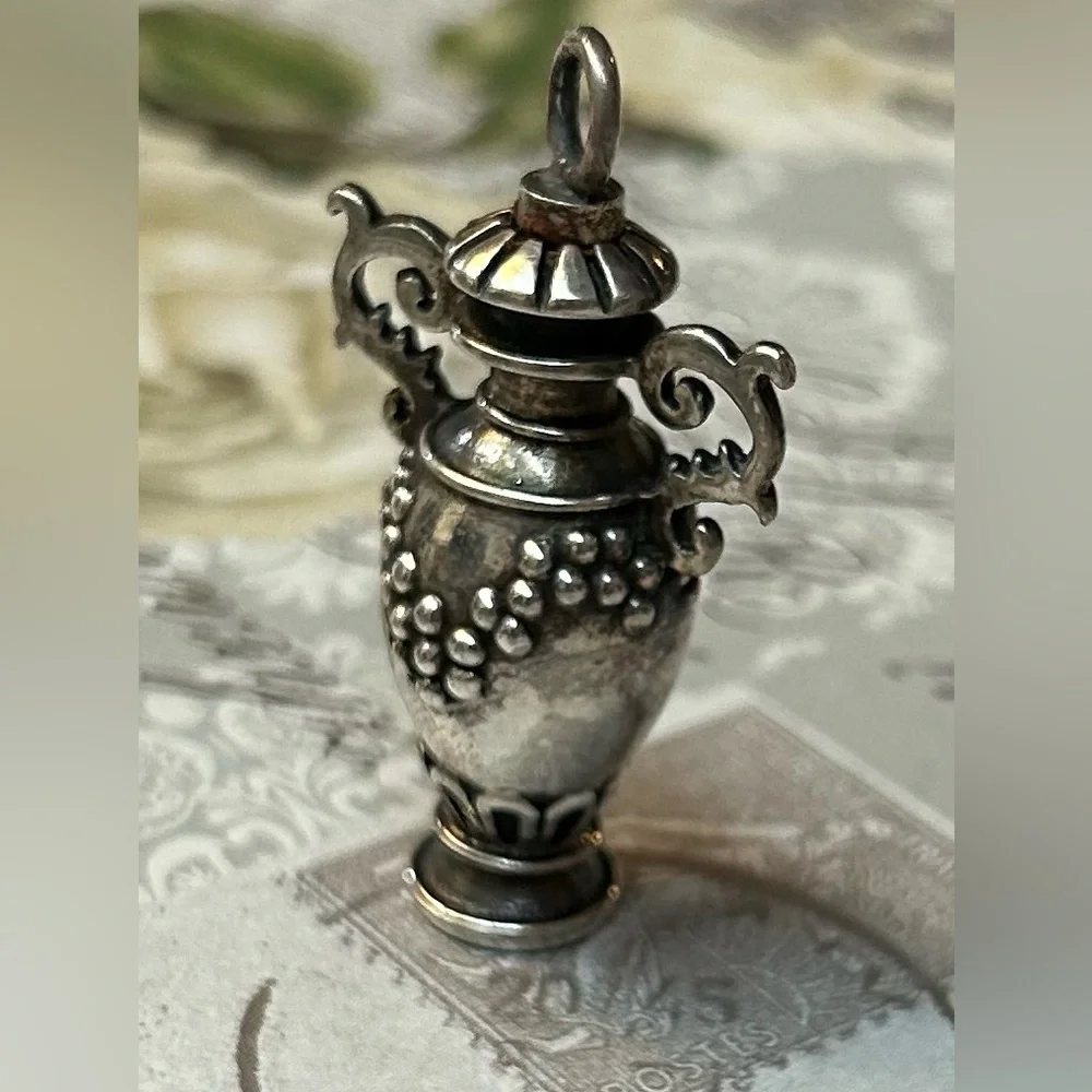 Fantastic vintage STERLING perfume bottle pendant grape motif